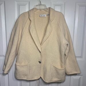 Women's M Vintage‎ Austin Hill Cream Thick VNeck Cardigan Wool Hong Kong 90s